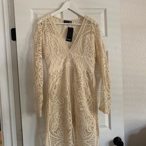 BNWT NastyGal Crochet Split long sleeve Maxi Dress